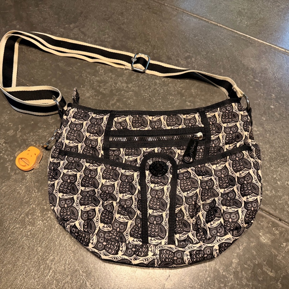 🖤 Kipling Printed Crossbody Bag Black & White Owl Print Unique HTF Monkey KC